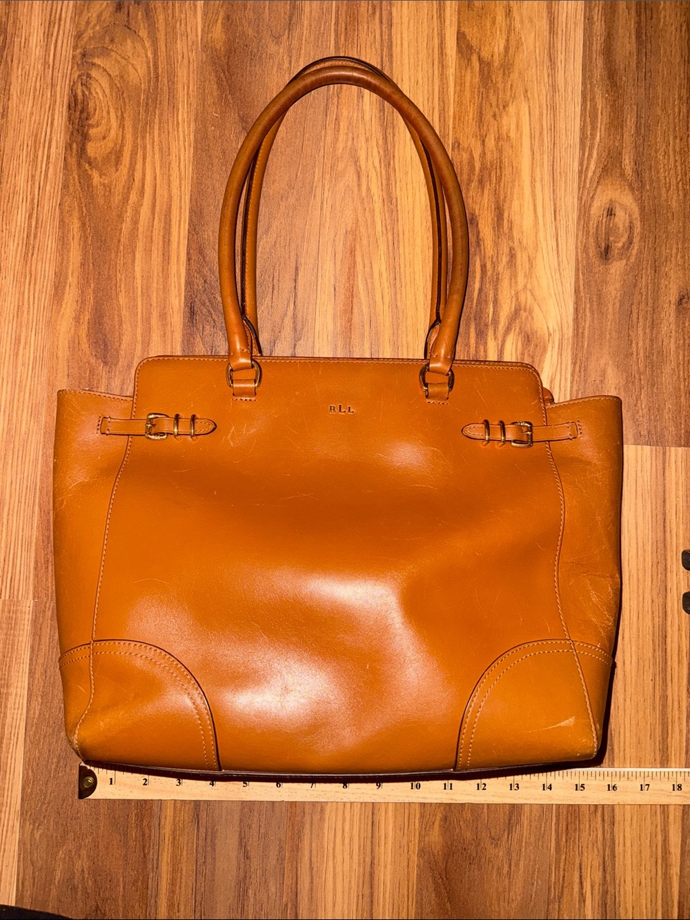 Lauren Ralph Lauren Tan Leather Tote with Rolled Handles